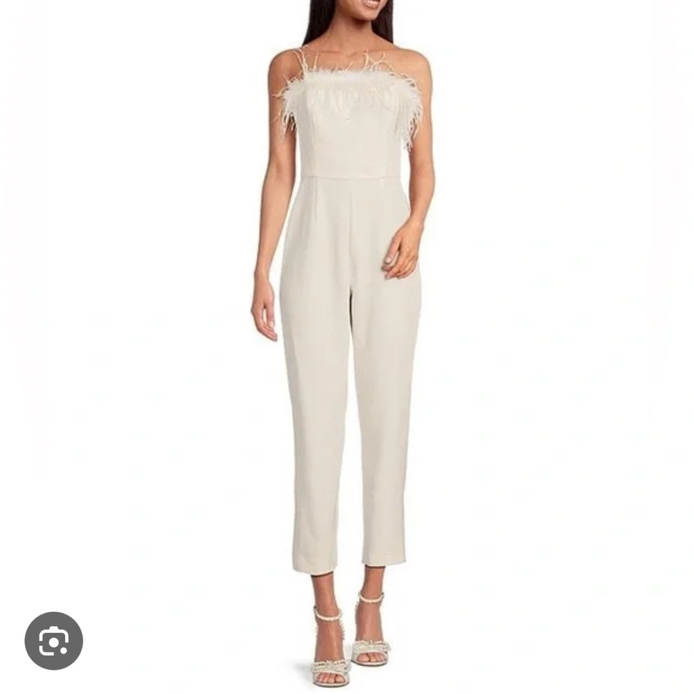 Gianni Bini Kimberly Strapless Feather Straight Leg Jumpsuit